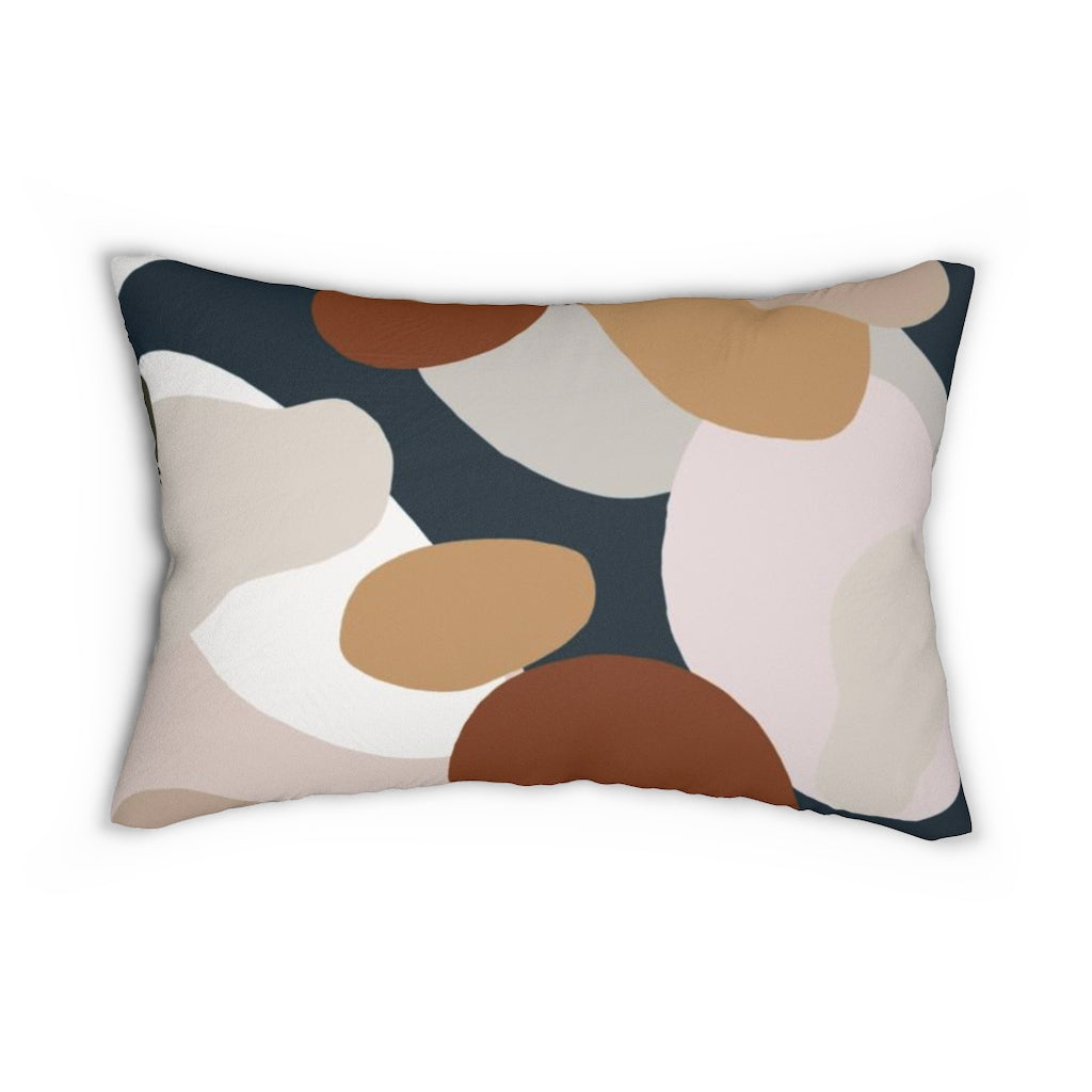 Abstract Boho Lumbar Pillow | Brown Navy Blue Beige