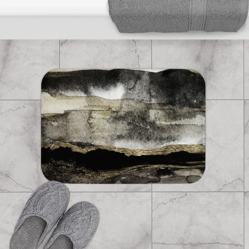 Boho Bath Mat | Black Gray Beige Ombre