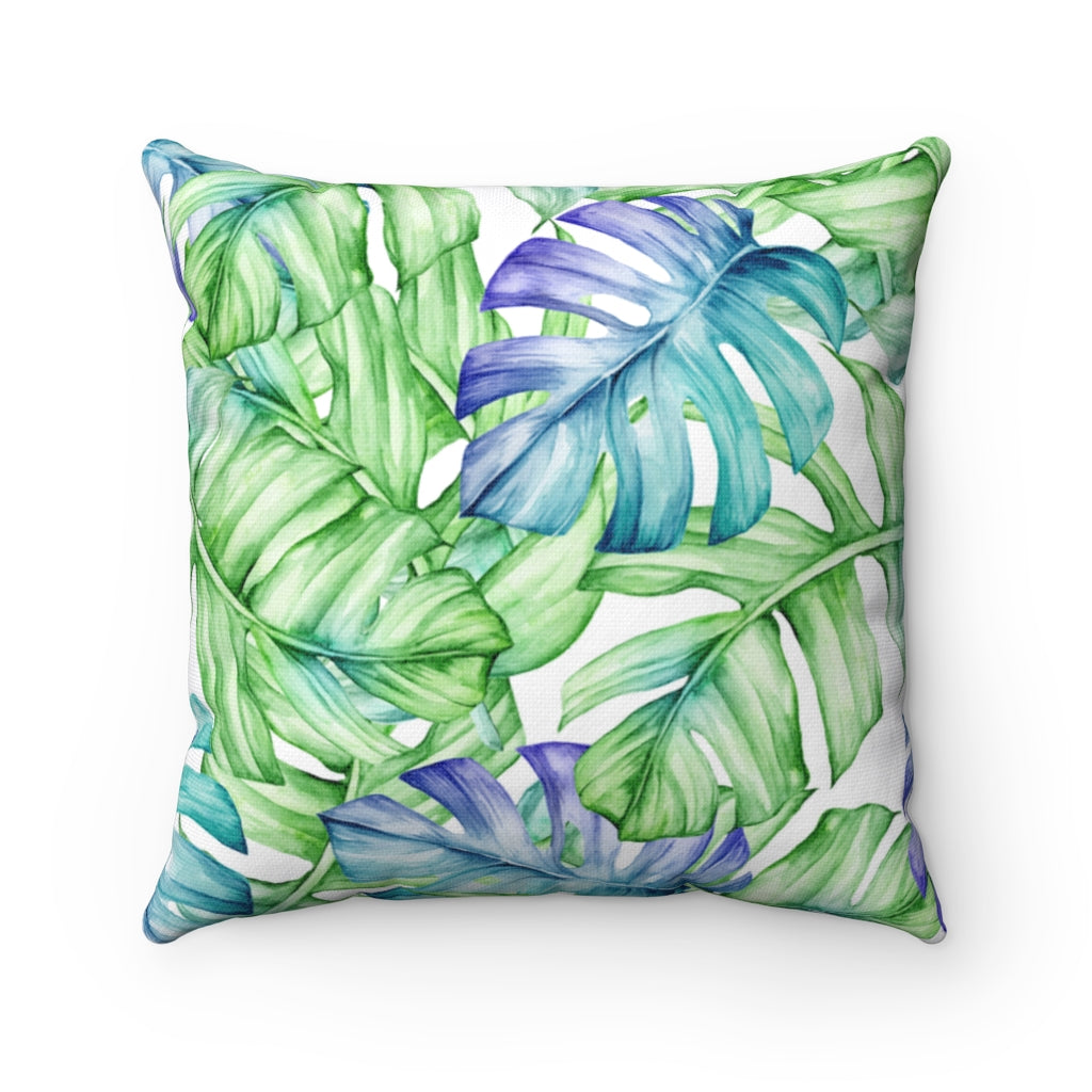 Boho Pillow Cover | Green Teal Leaves