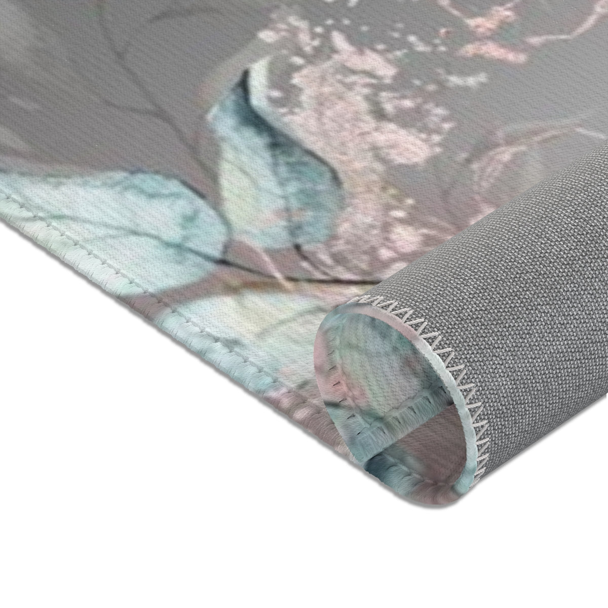 Floral Area Rug | Gray Teal Ombre Leaves