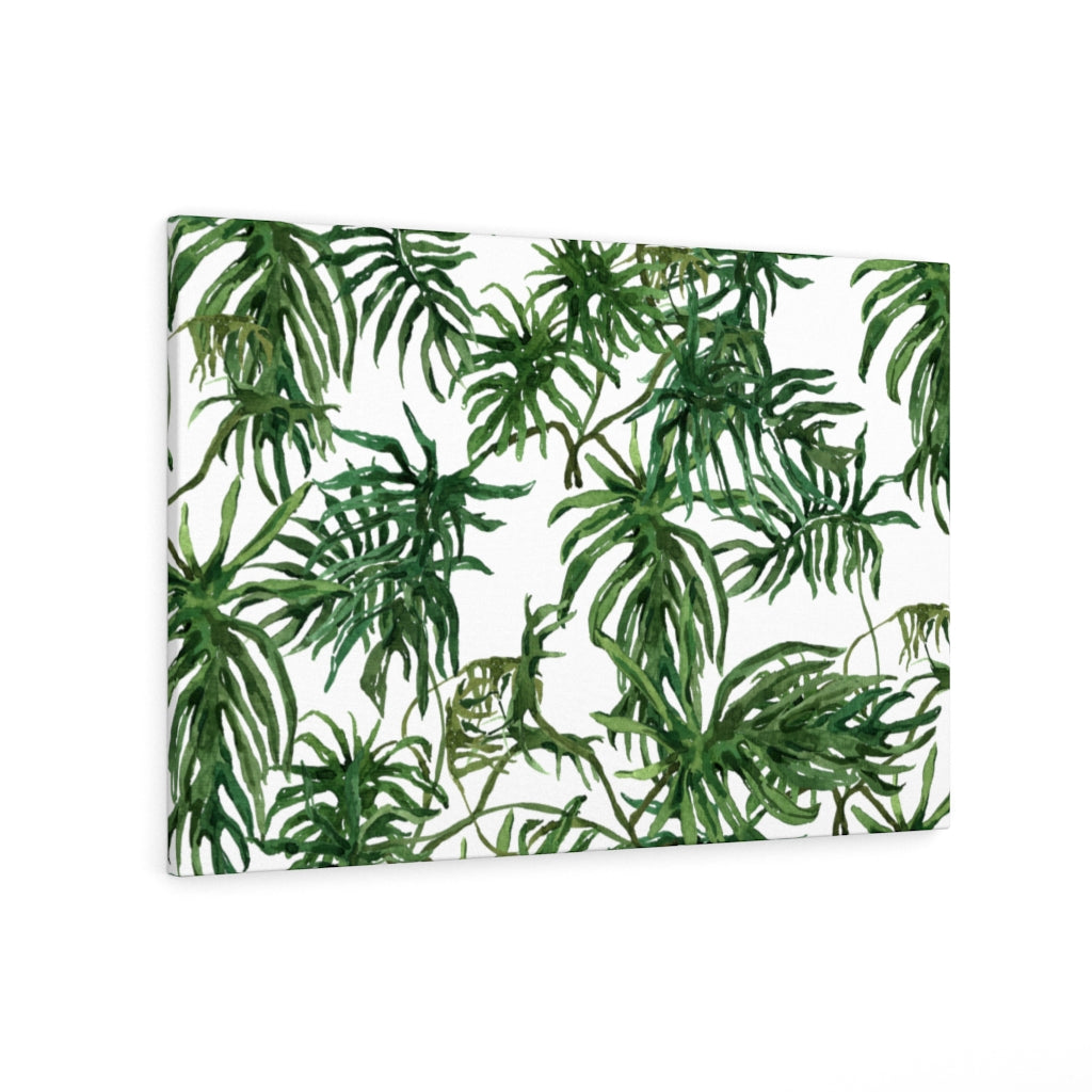 FLORAL CANVAS ART | White Green Jungle Leaves