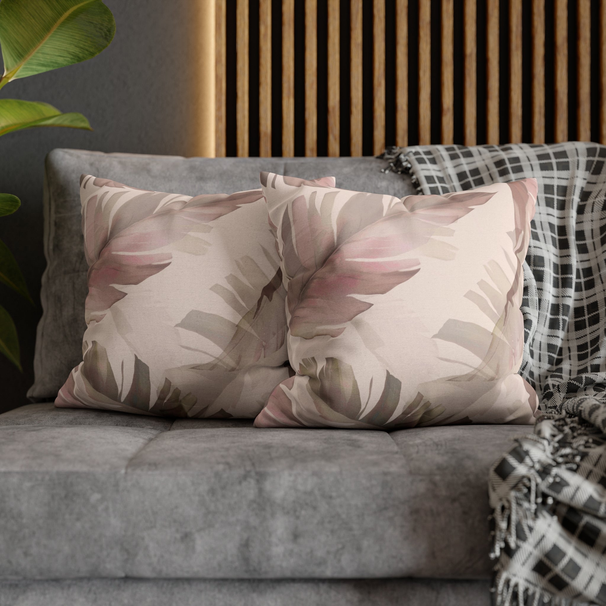 Floral Pillow Cover | Blush Pink Beige, Jungle Leaves