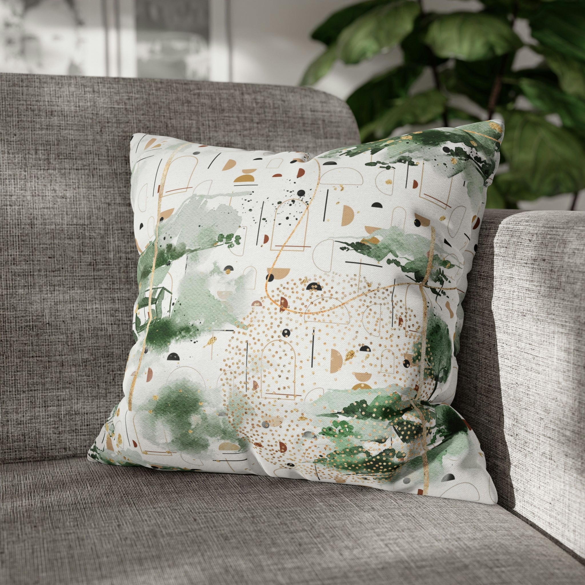 Abstract Boho Pillow Cover | Green White Ombre Beige