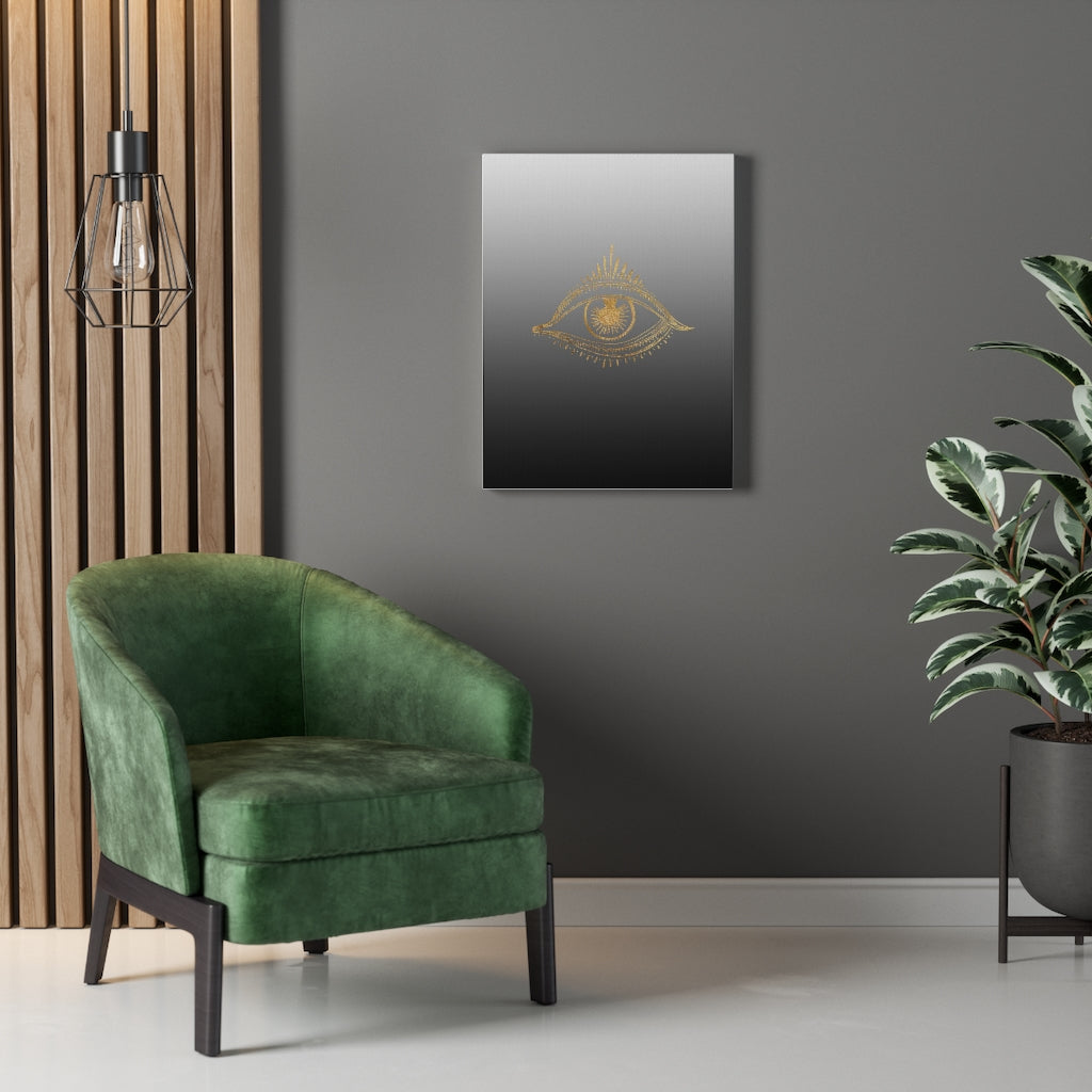 MYSTICAL WALL CANVAS ART | Grey Black Ombre Gold All Seeing Eye