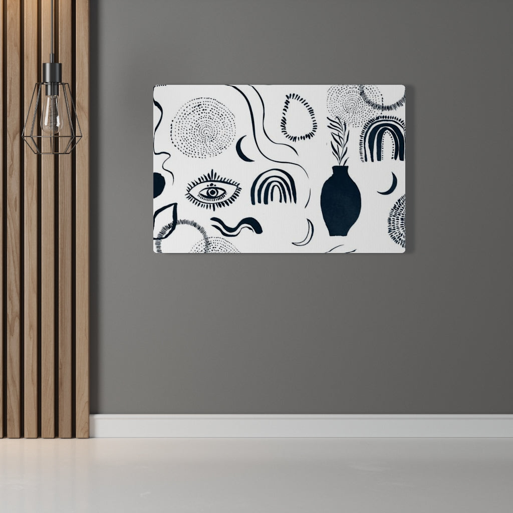 MINIMALIST WALL CANVAS ART | White Navy Blue Boho Eyes