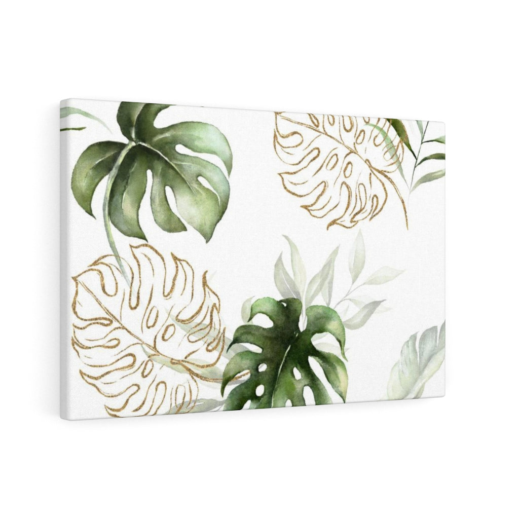 FLORAL WALL CANVAS ART | White Green Gold Tropical Leaves