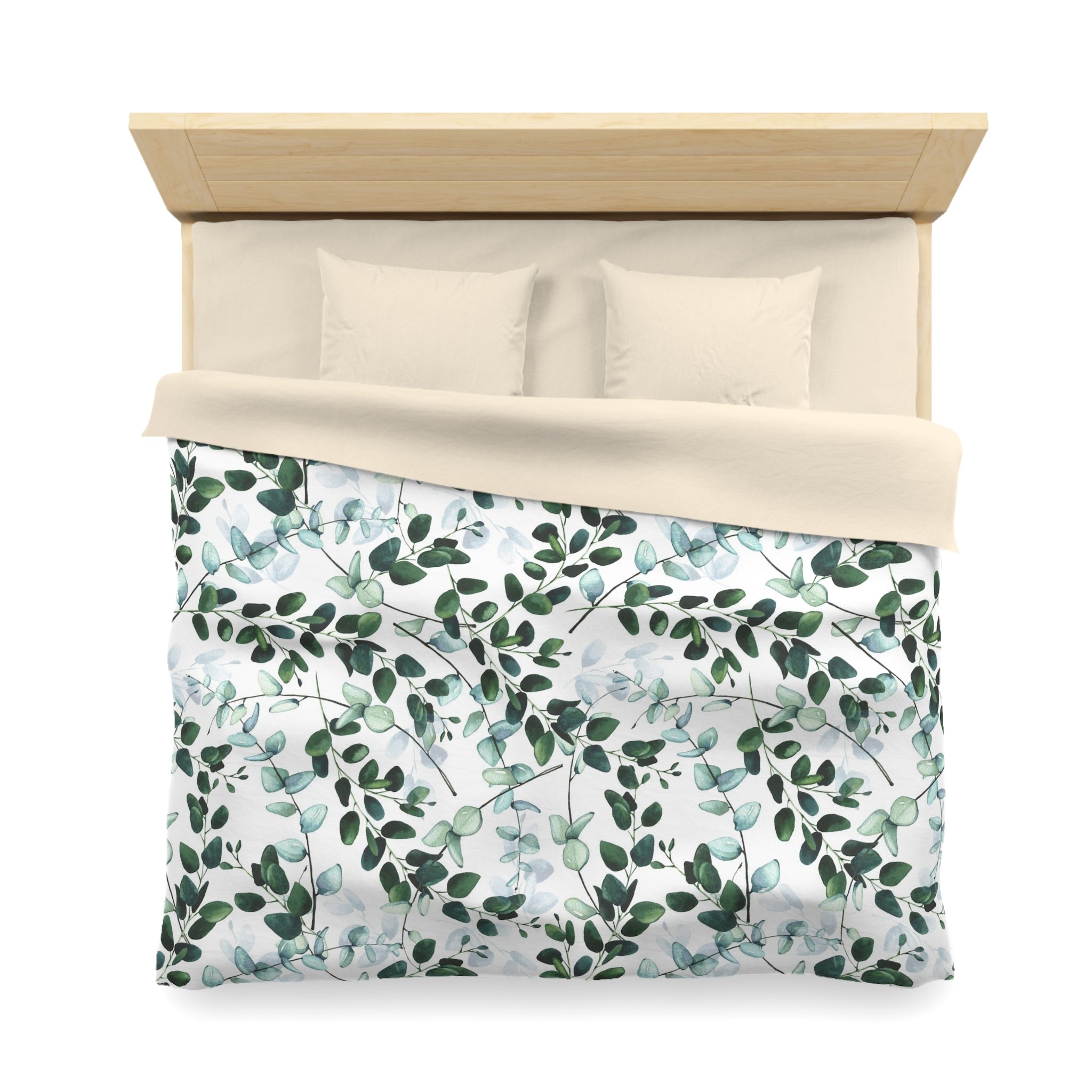 Floral Duvet Cover | White Forest Green Leaves | Bedroom Decor