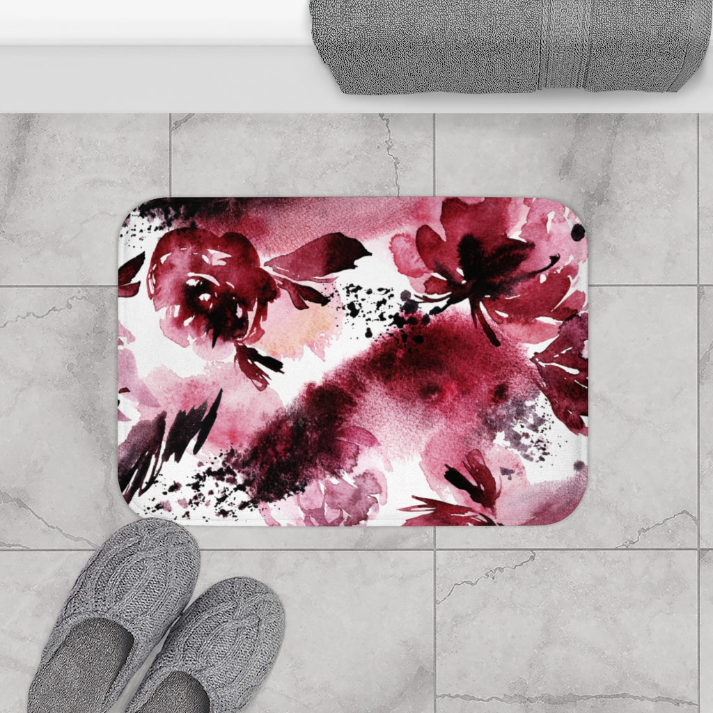 Floral Bath Mat | Red Wine | Bathroom rug