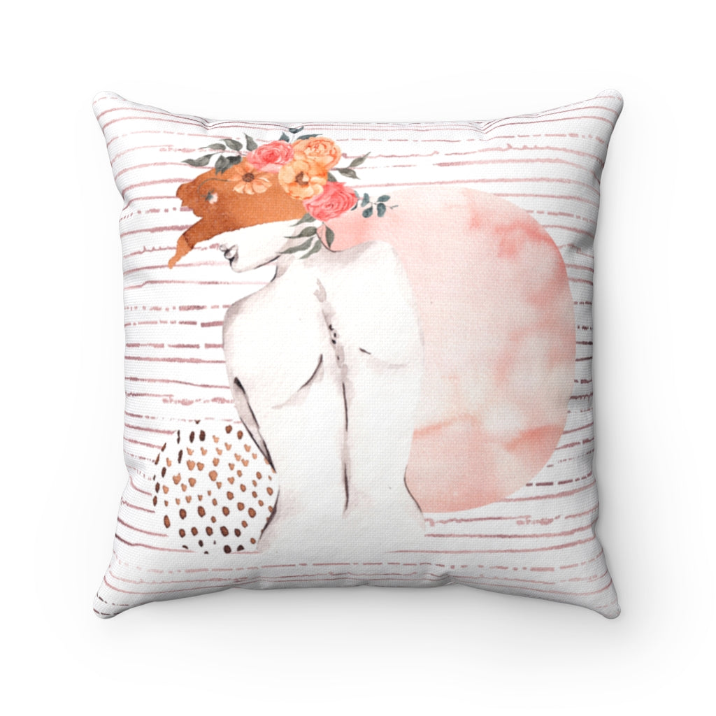 Boho Pillow Cover | Cream Blush Pink | One Line Art