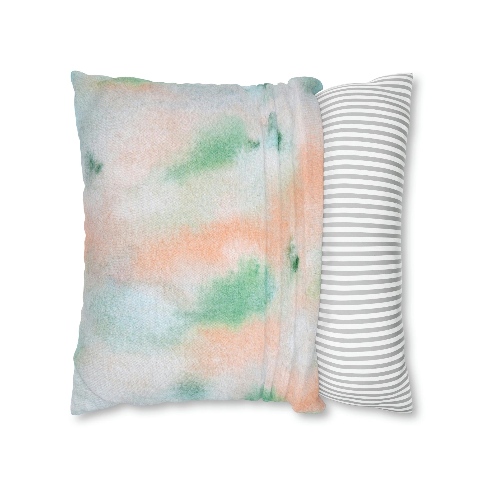Abstract Boho Pillow Cover | Green Peach Pink Ombre Watercolor
