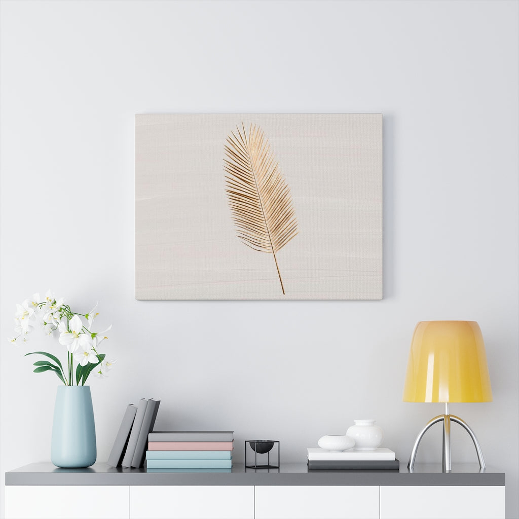 Modern Wall Canvas Art | Beige Gold Feather
