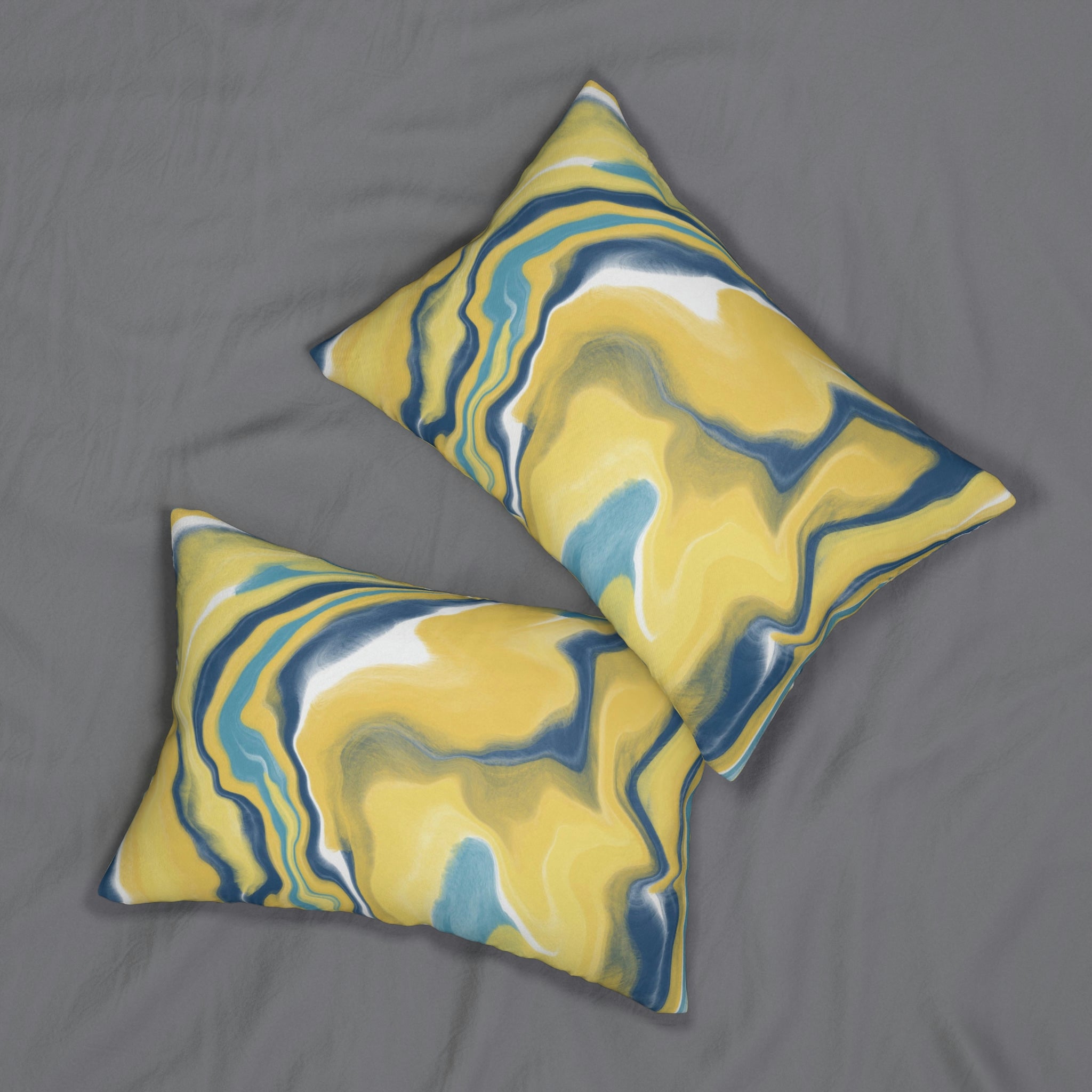 Marble Lumbar Pillow | Yellow Navy Blue