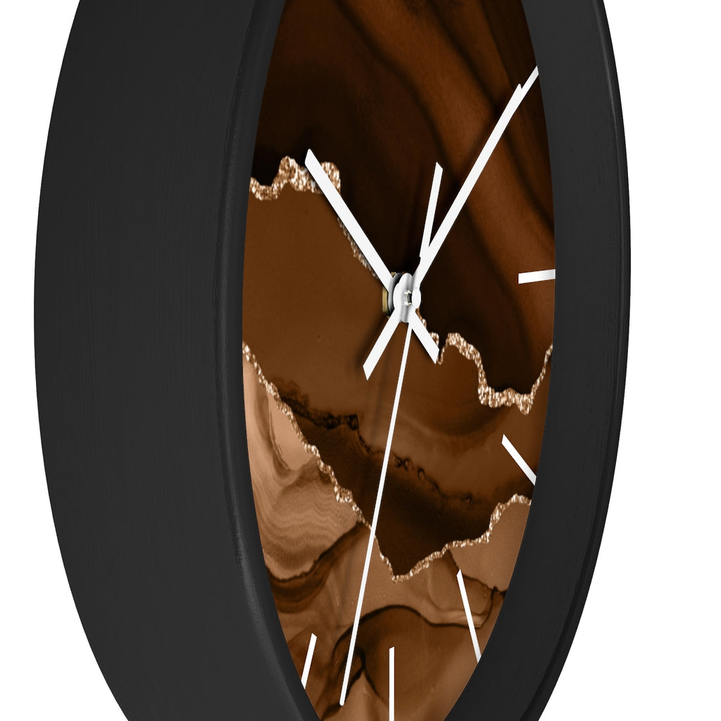 Marble Print, Wood, Wall Clock, Beige Brown 10"