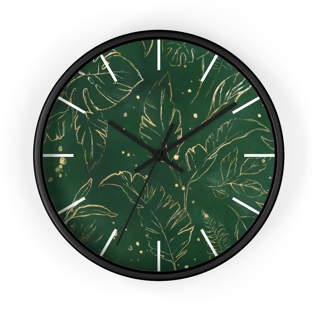 Floral 10" Wood Wall Clock | Green Gold Beige