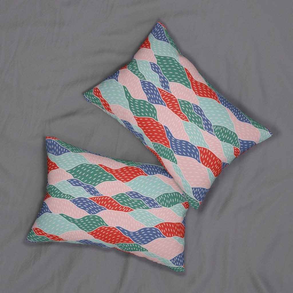Abstract Boho Lumbar Pillow | Green Pastel Blue Pink