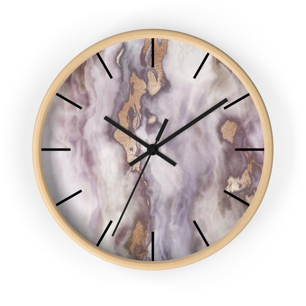 Marble Print, Lavender Wood Wall Clock 10"