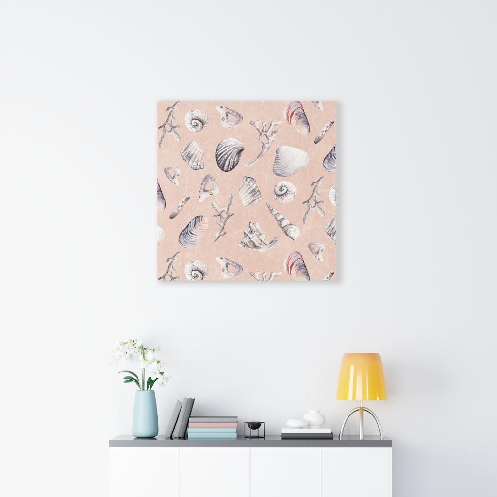 WHIMSICAL CANVAS ART | Pink Blue Seashells