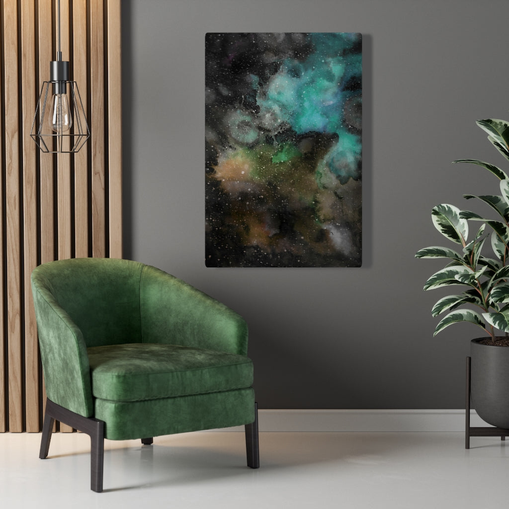 ABSTRACT WALL CANVAS ART | Black Yellow Teal Galaxy