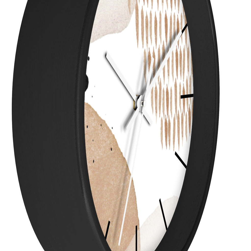 Wood, Wall Clock, Beige Black 10"