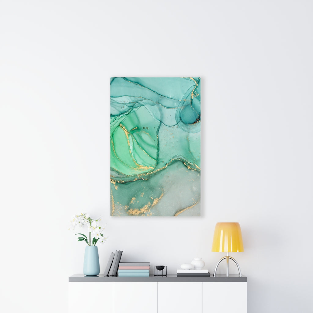 Abstract Canvas Art | Green Gold White