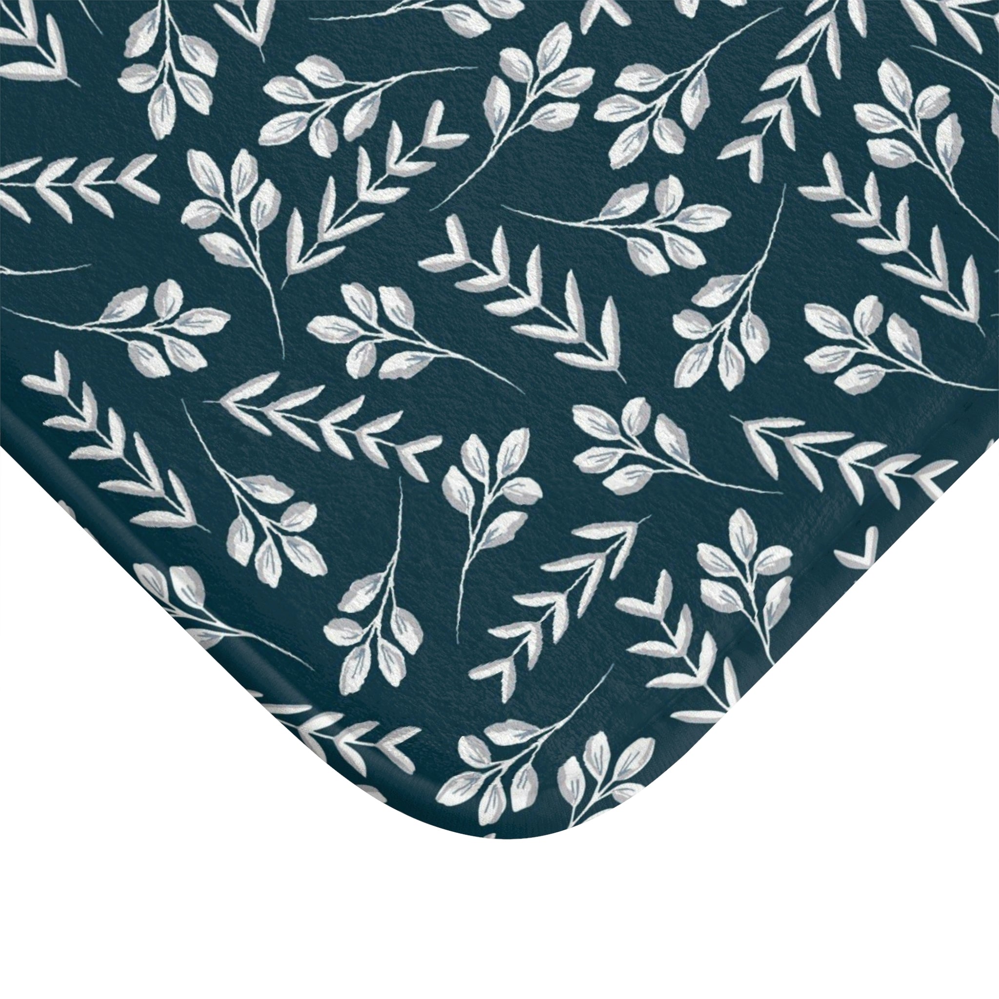 Boho Floral Bath, Kitchen Mat | Navy Blue, White Botanical