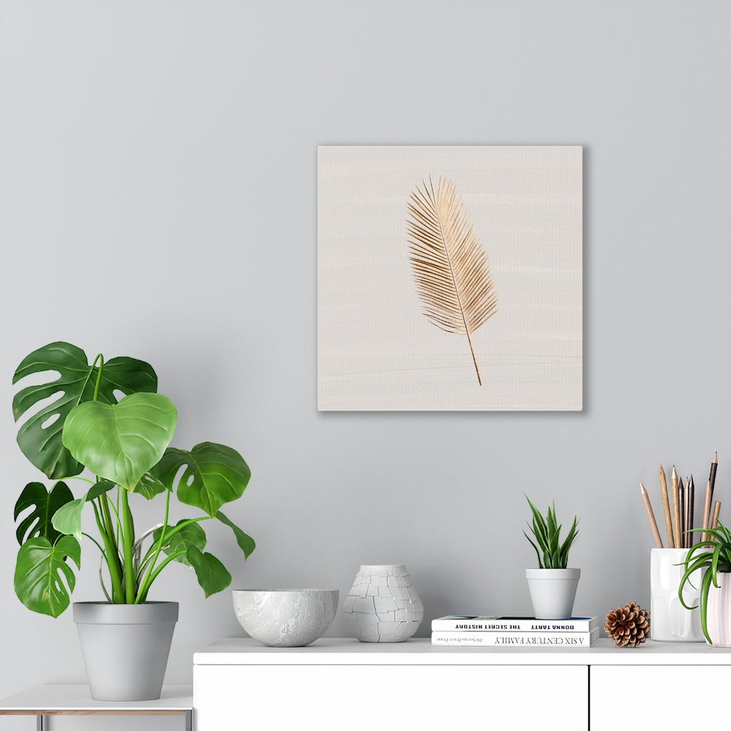 Modern Wall Canvas Art | Beige Gold Feather