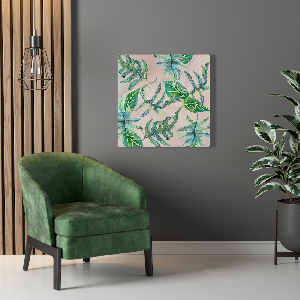 FLORAL WALL CANVAS ART | Beige Green Leaves