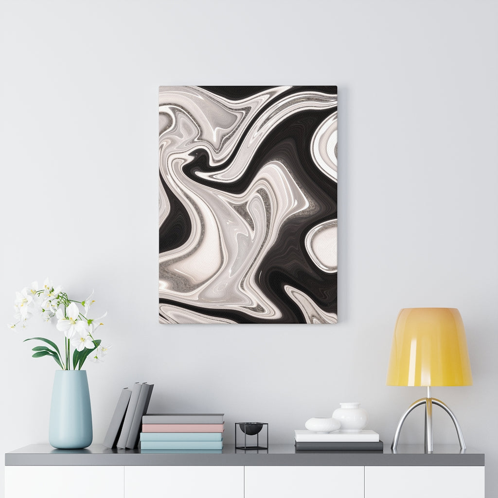 ABSTRACT WALL CANVAS ART | Black White Silver