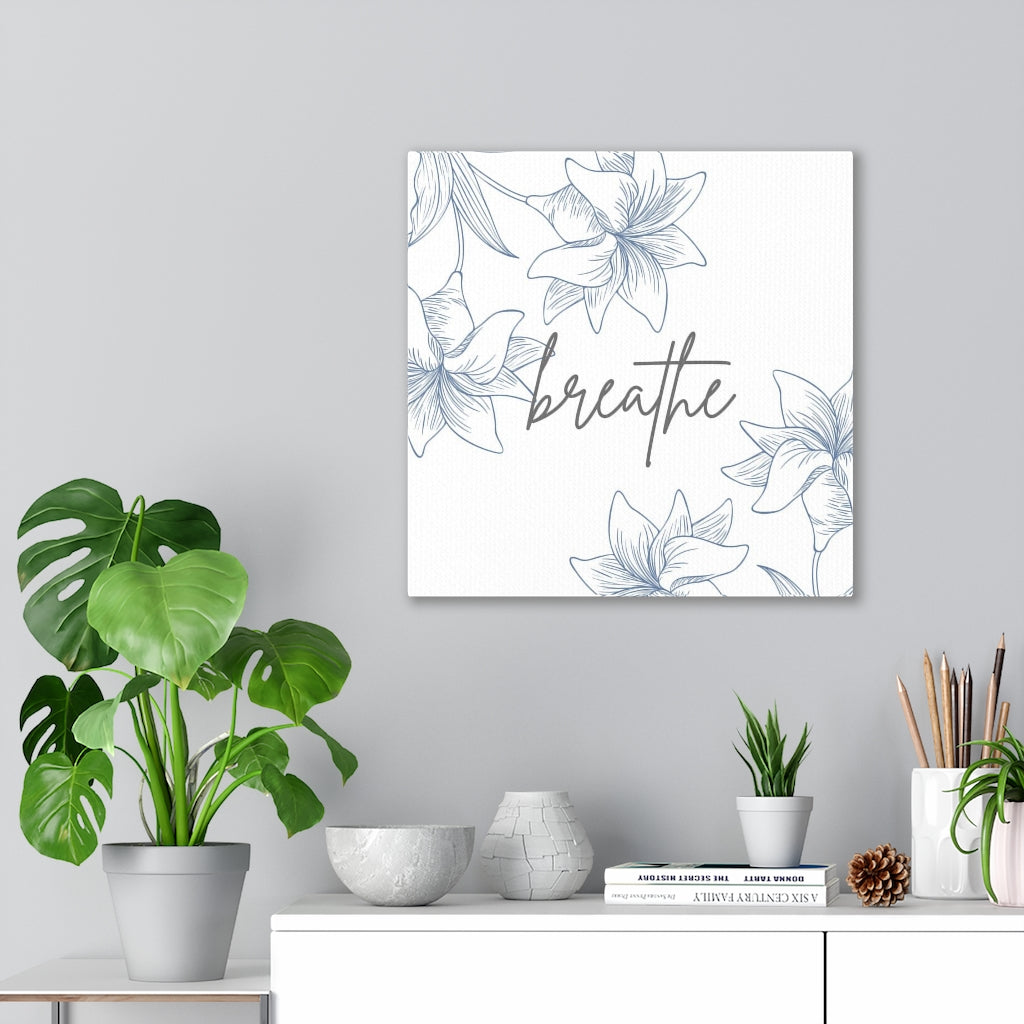 FLORAL WALL CANVAS ART | With Saying | White Pastel Blue
