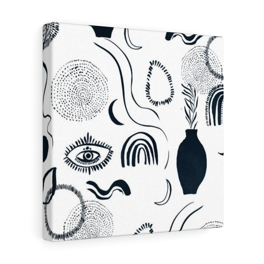 MINIMALIST WALL CANVAS ART | White Navy Blue Boho Eyes