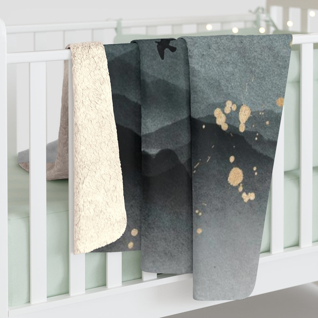 Nature Comfy Blanket | Gold Black Birds Landscape