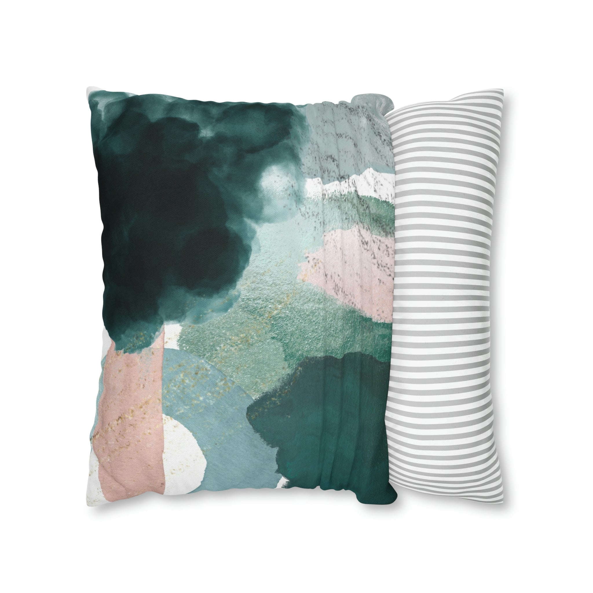 Abstract Boho Pillow Cover | Green Pink Cream