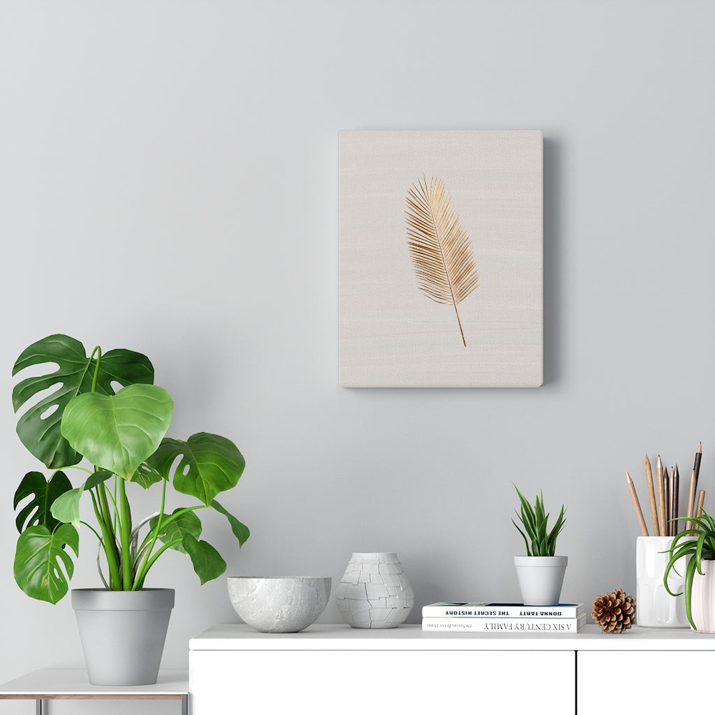 Modern Wall Canvas Art | Beige Gold Feather