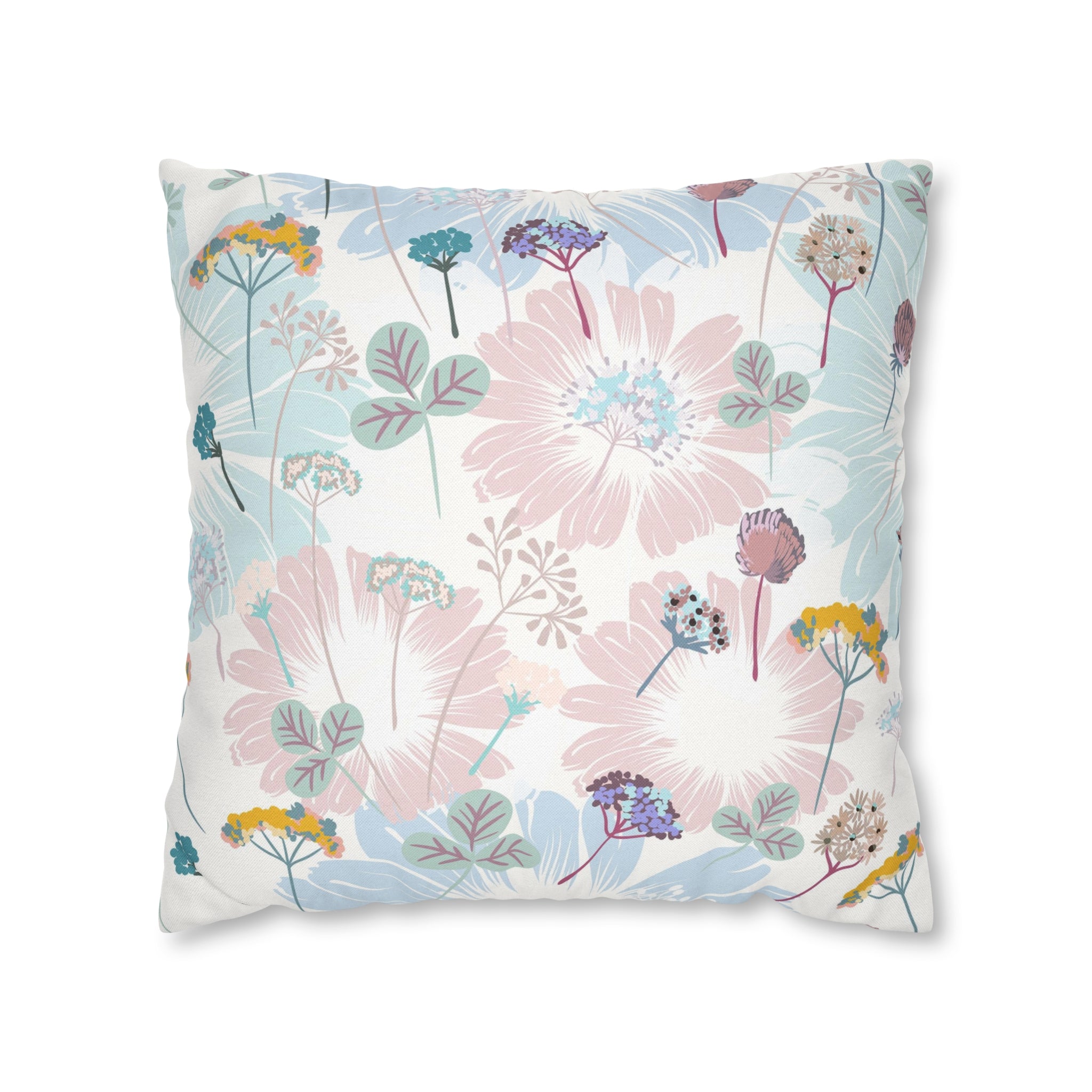 Floral Boho Pillow Cover | Spring Pastel Blue Pink