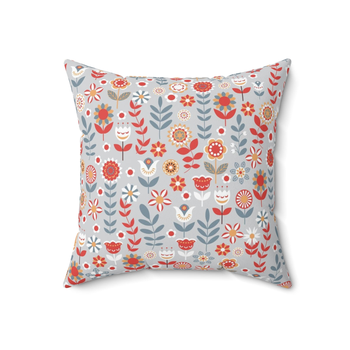 Scandi Nordic Boho Square Pillow Cover | Gray Blue Red Floral