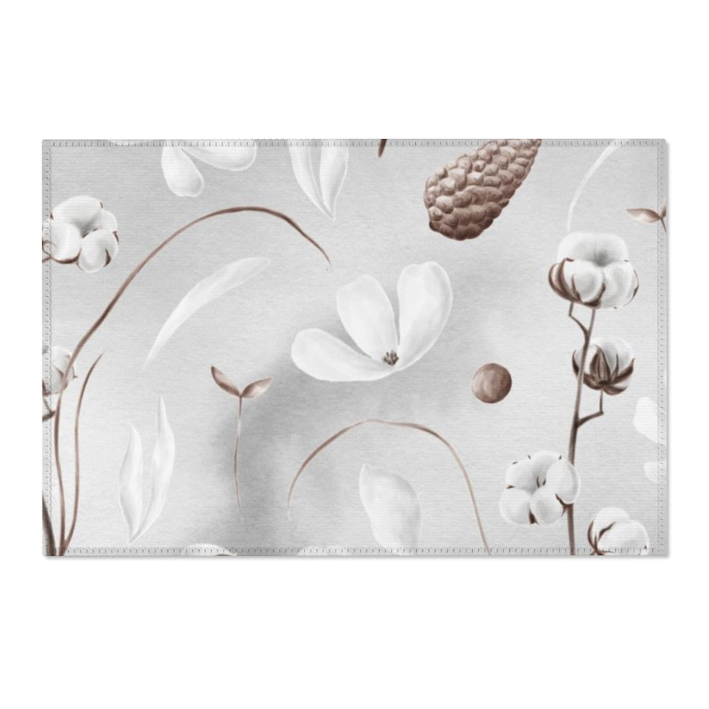 Floral Boho Area Rug | Gray White Brown