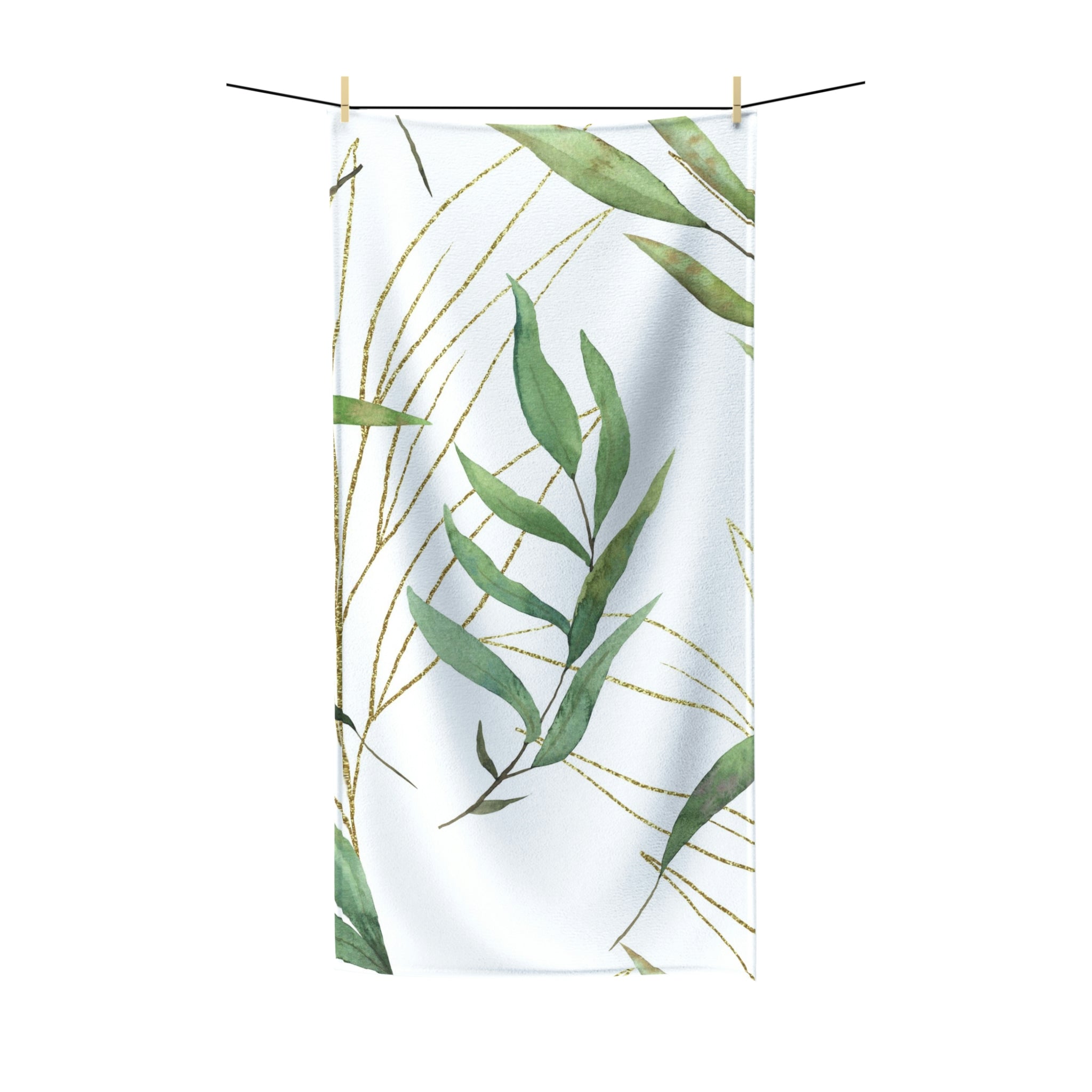 Floral Boho Bath Towel | White Sage Green Leaves