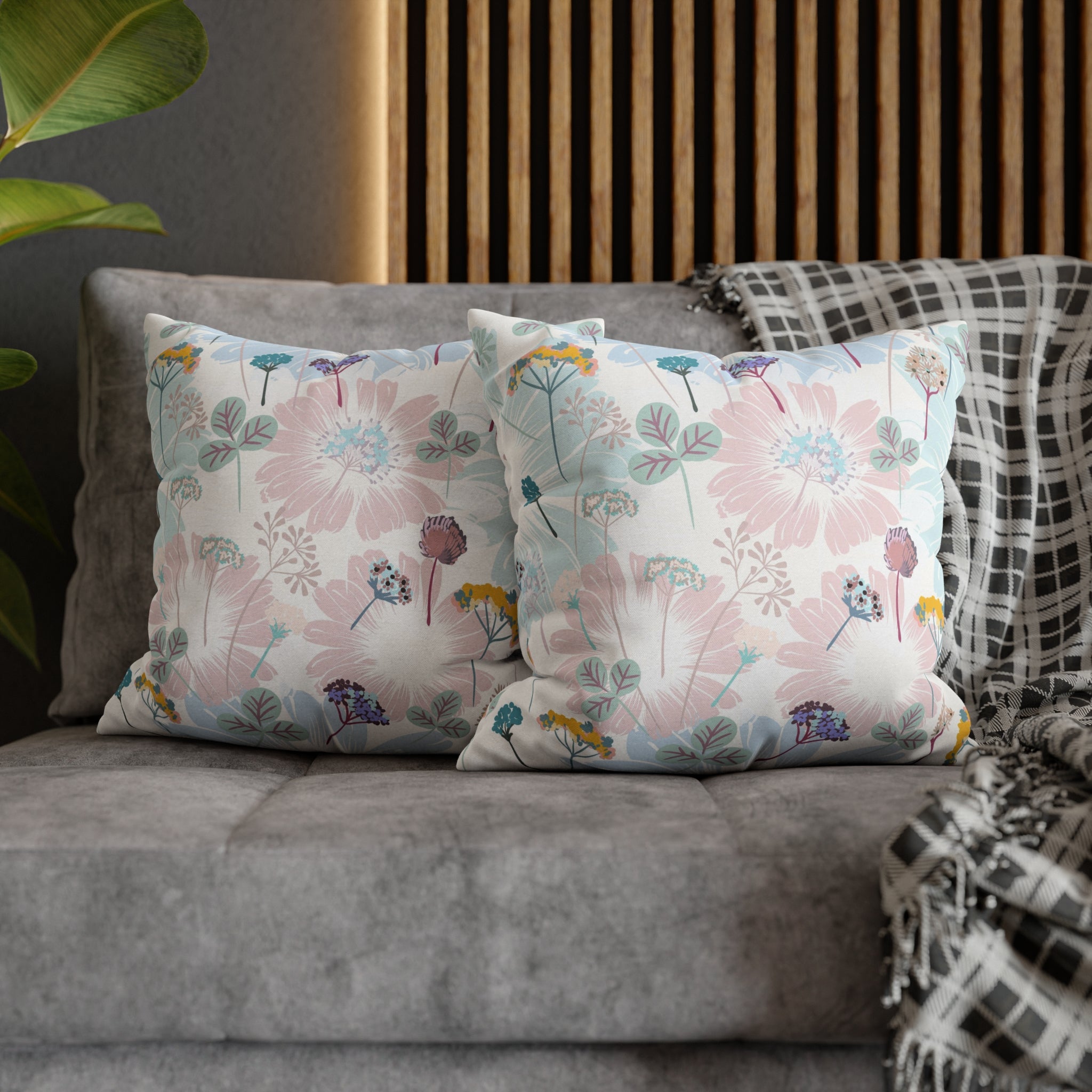 Floral Boho Pillow Cover | Spring Pastel Blue Pink