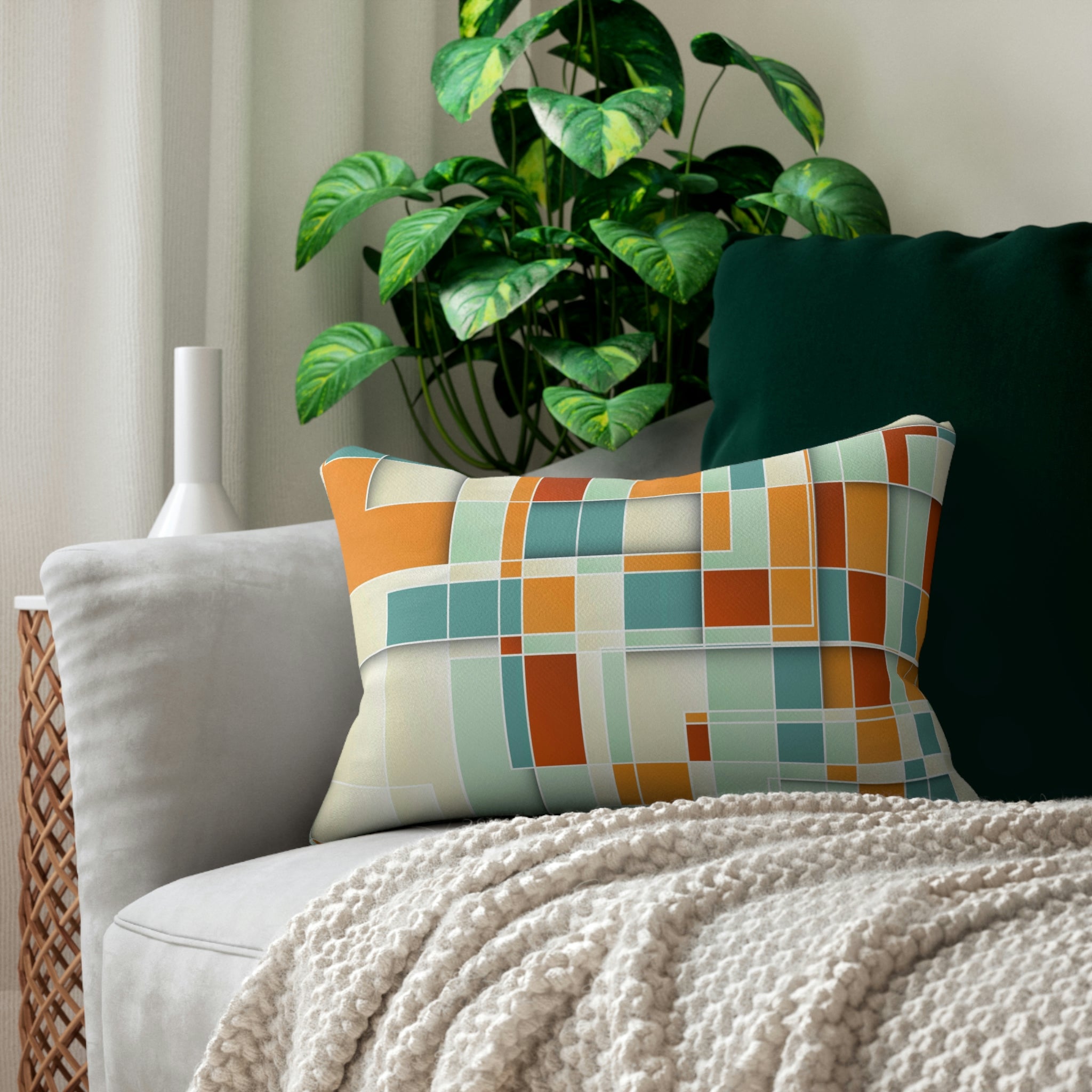 Abstract Lumbar Pillow | Geometric, Mint Teal Blue Minimalist