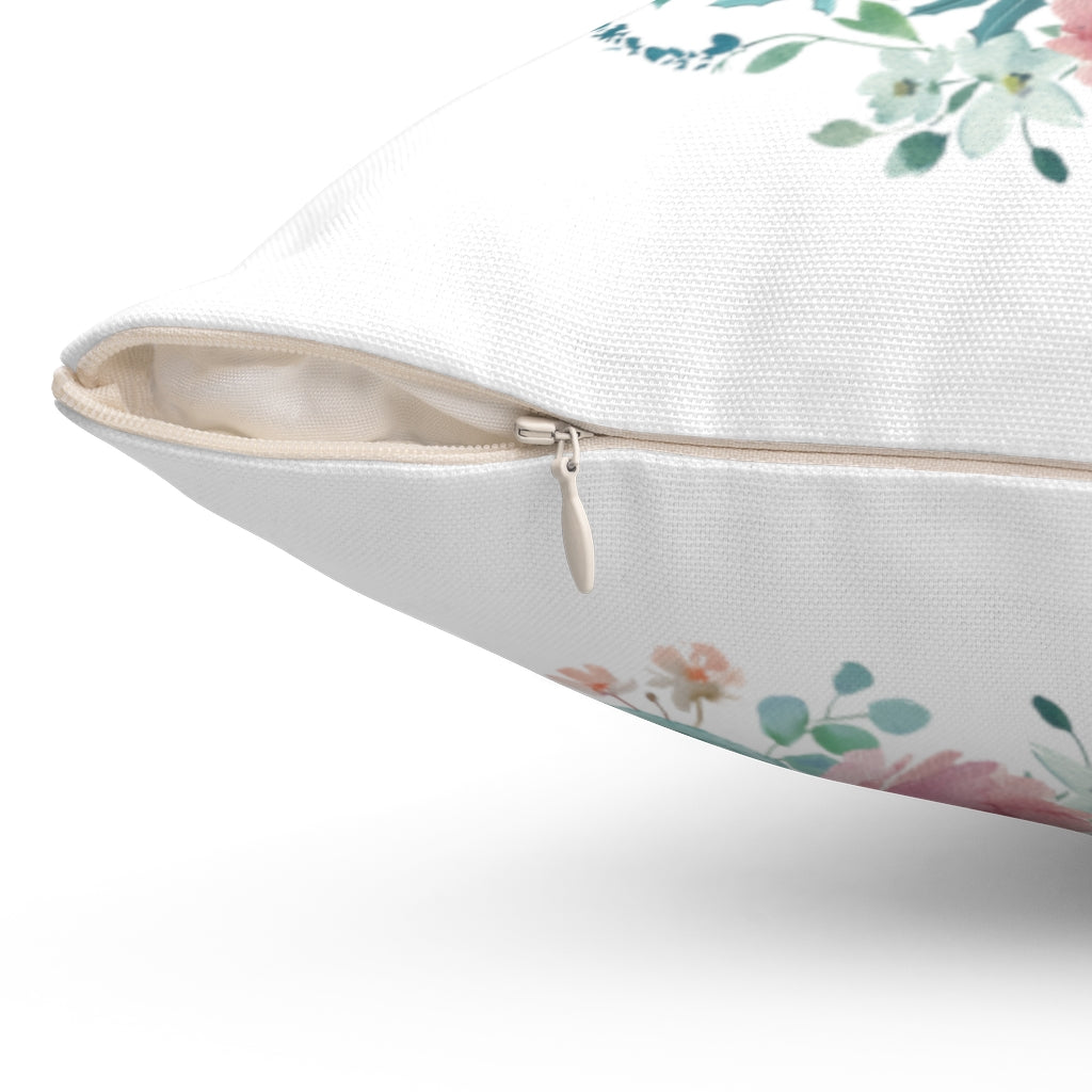 Floral Boho Pillow Cover | White Teal Pastel Pink Peonies