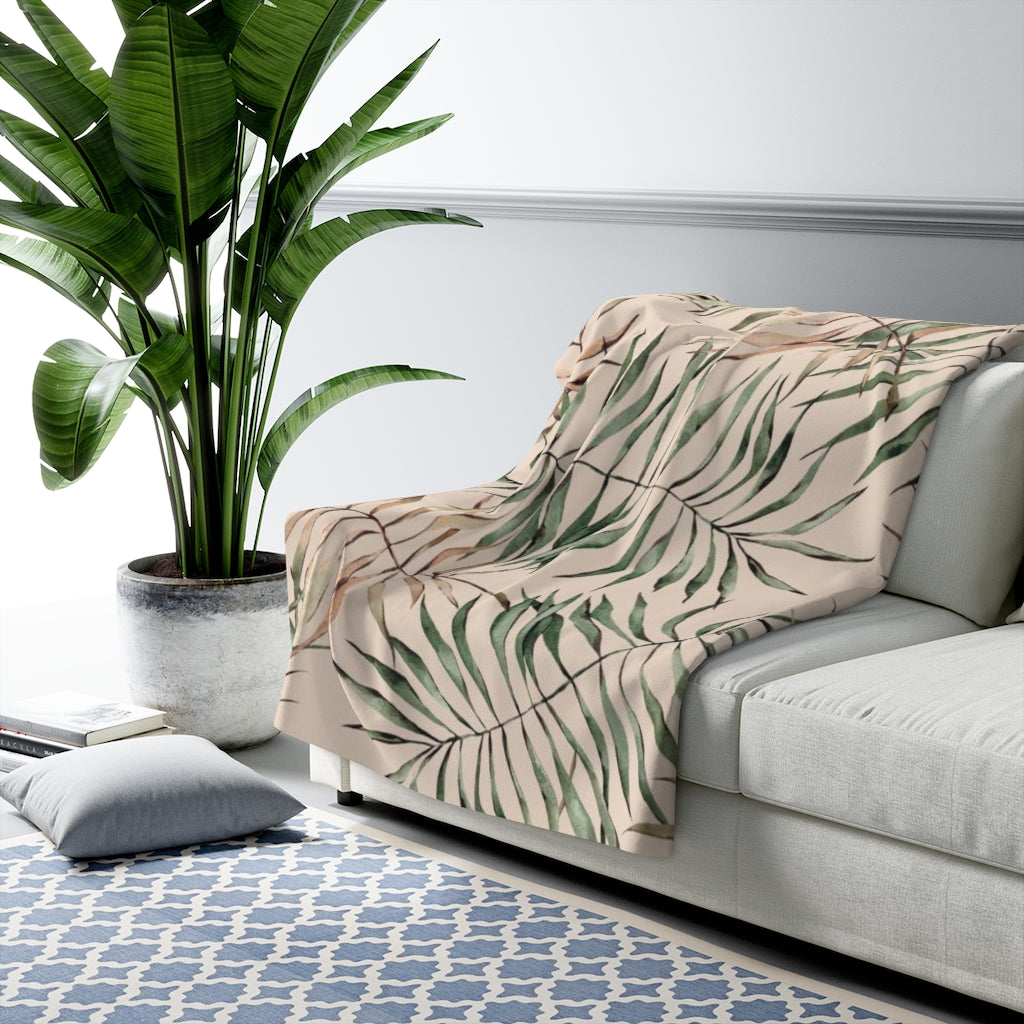 Floral Comfy Blanket | Beige Palm Leaves