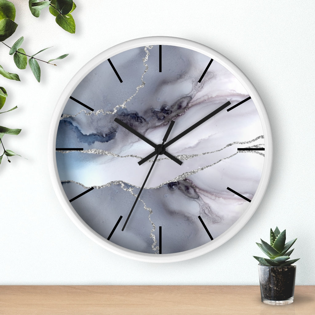Marble Print, Wood, Wall Clock, Gray 10"