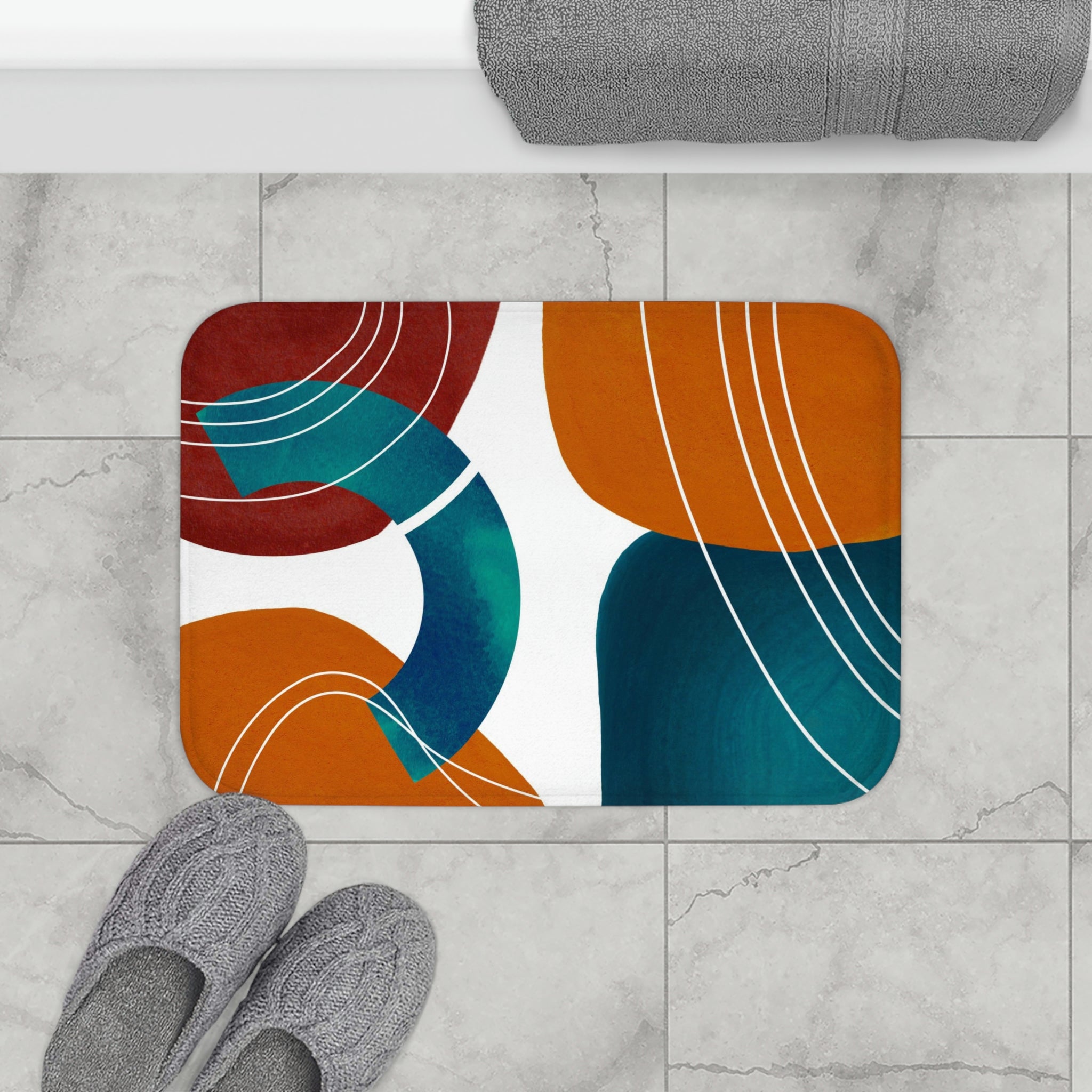 Teal Rust Orange Minimalist | Abstract Bath Mat