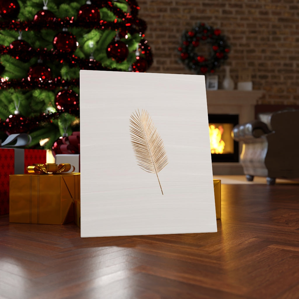 Modern Wall Canvas Art | Beige Gold Feather