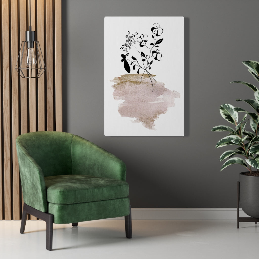 FLORAL WALL CANVAS ART | Black White Bronze