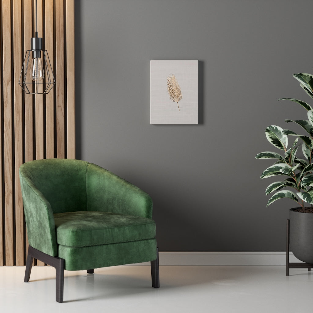 Modern Wall Canvas Art | Beige Gold Feather