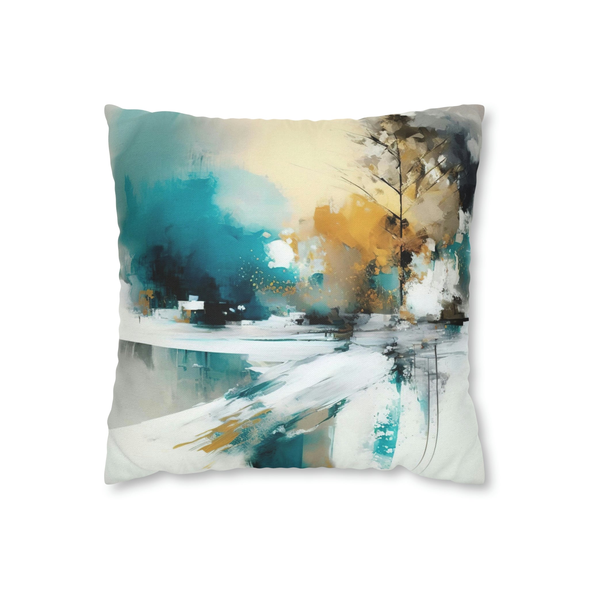Abstract Pillow Cover | Beige Teal White