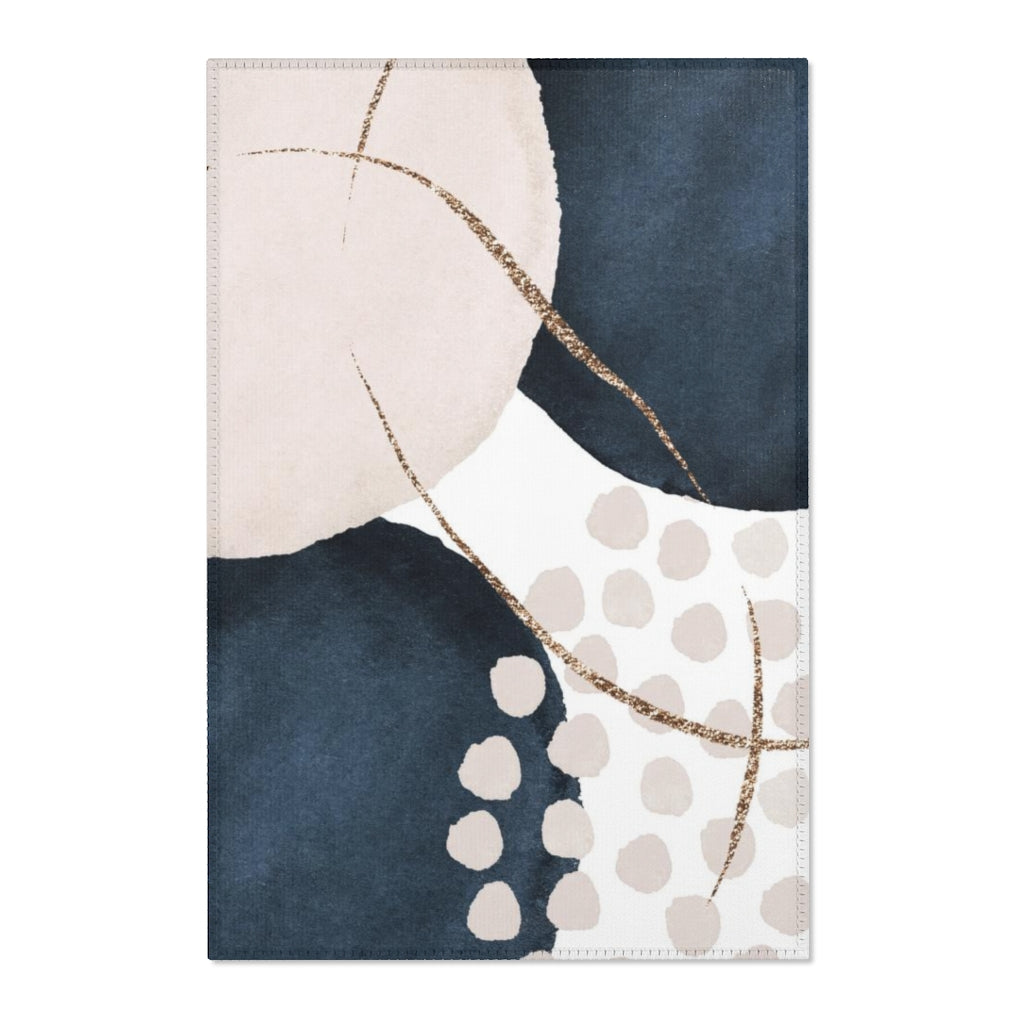 Abstract Area Rug | Navy Cream Beige Gold