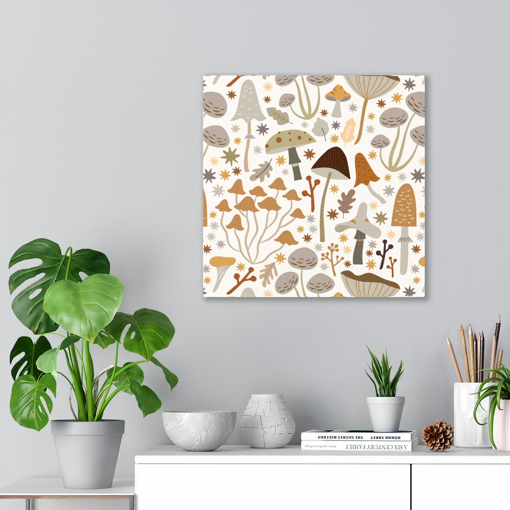WHIMSICAL CANVAS ART | White Grey Yellow Mushrooms