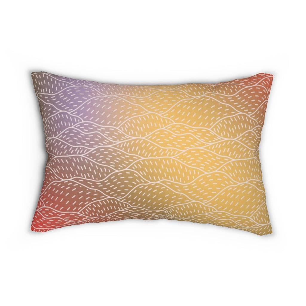 Abstract Boho Lumbar Pillow | Yellow Purple Rust Red
